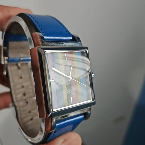 Cynthia Rowley Watch CR442 Multicolor Face Blue Leather Band Silver Steel Case - Picture 3 of 5